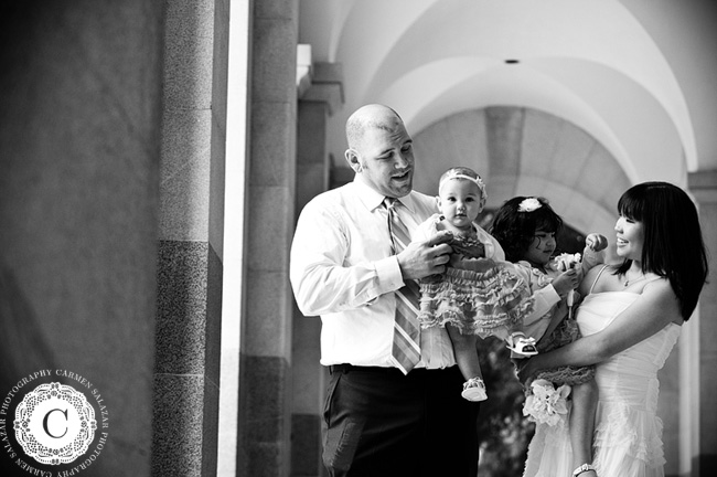 black and white beautiful newlywed family portrait