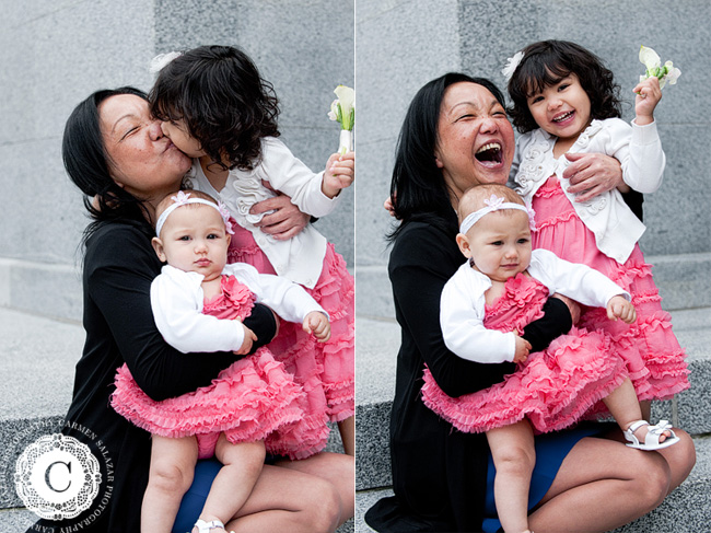 excited grandma with grandaughters portrait