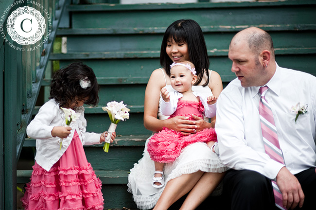 happy newlyweds with children family photo
