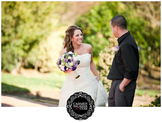happy bride with purple bouquet happy bride with purple bouquet