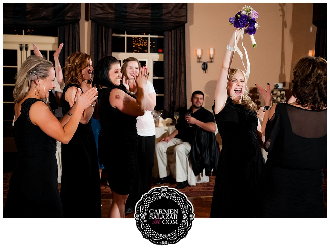 excited bridesmaid with purple bouquet excited bridesmaid with purple bouquet