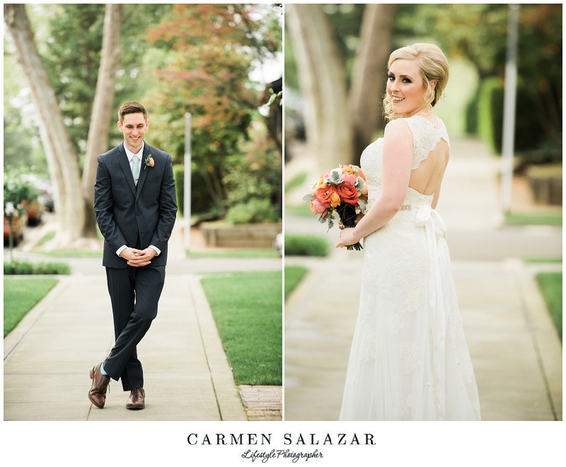 bride and groom portrait with a spring bouquet