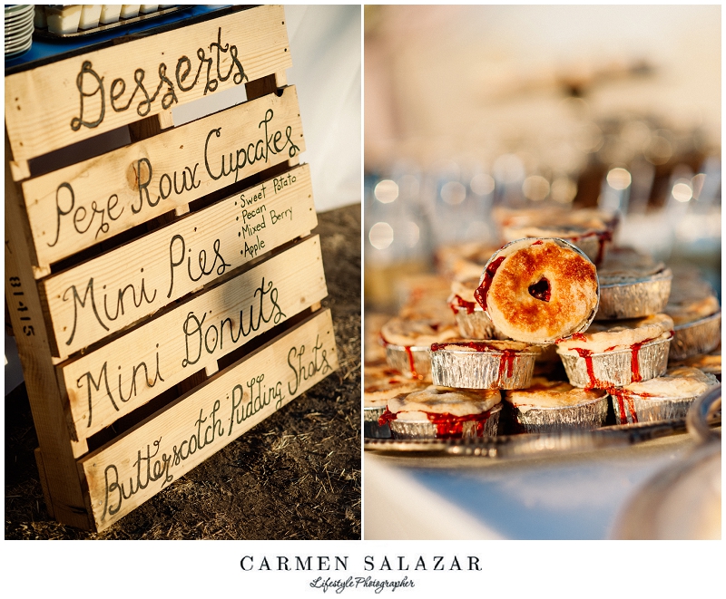 mini pie desserts and creative wedding decor at a Sacramento Outdoor Wedding photography