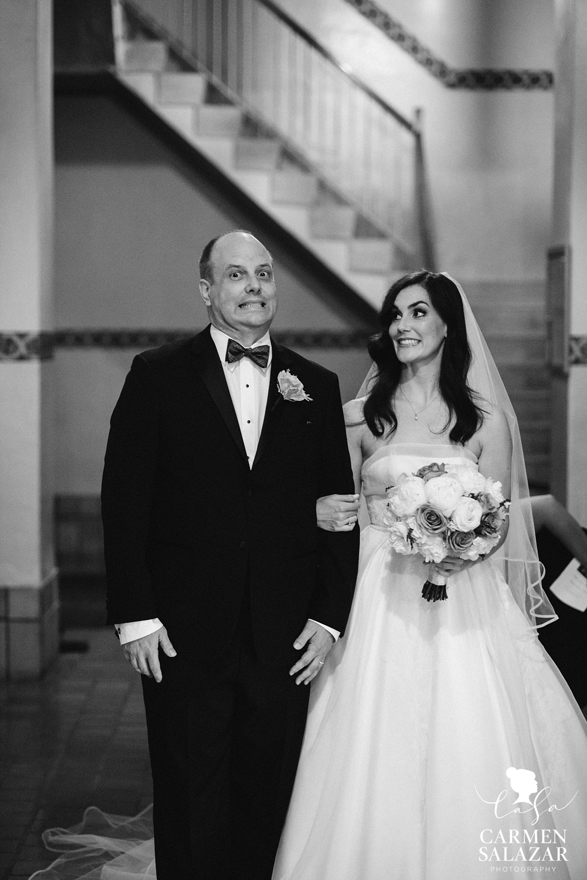 Excited Santa Clara bride with father - Carmen Salazar Excited Santa Clara bride with father - Carmen Salazar