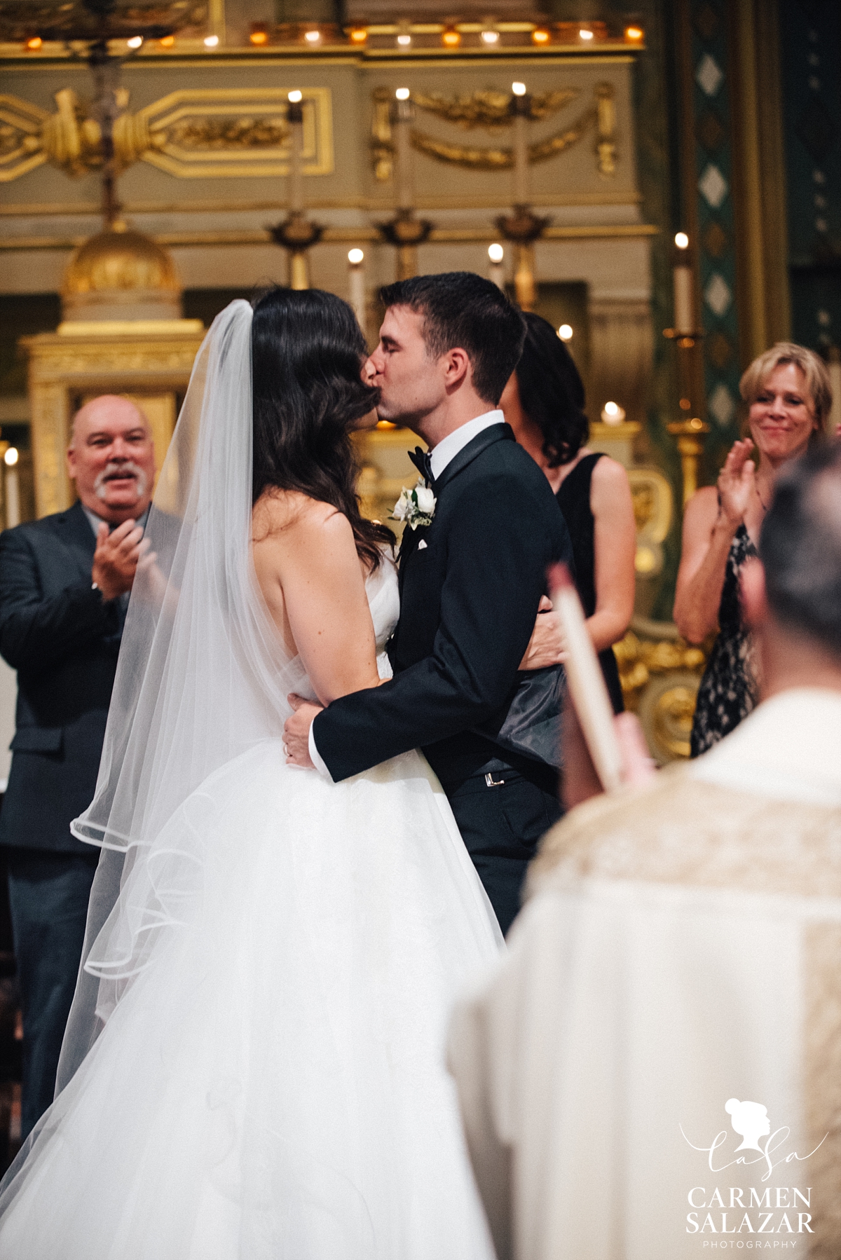 First kiss at Santa Clara Mission wedding - Carmen Salazar First kiss at Santa Clara Mission wedding - Carmen Salazar
