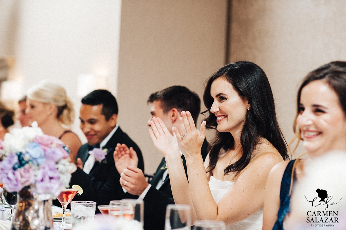 Happy bride applauding father's speech - Carmen Salazar Happy bride applauding father's speech - Carmen Salazar