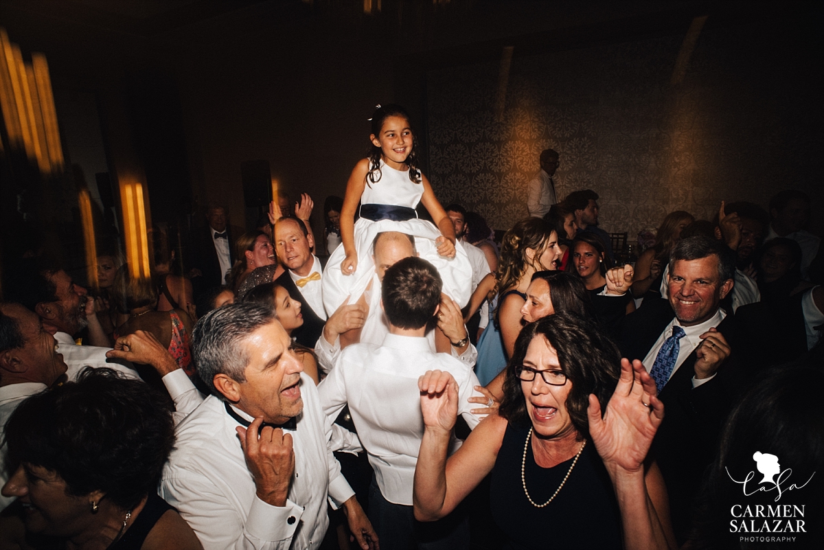 Flowergirl running the dance floor on shoulders - Carmen Salazar Flowergirl running the dance floor on shoulders - Carmen Salazar