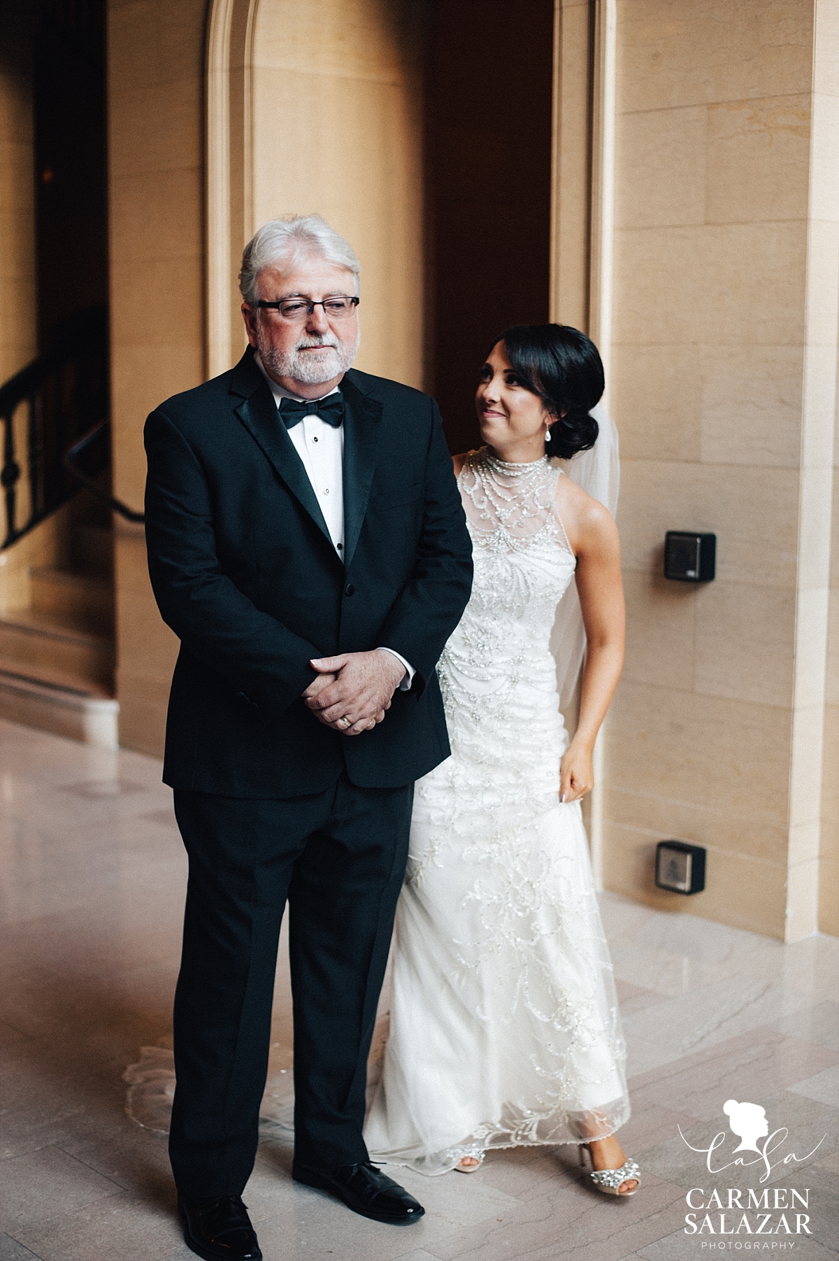 Father of the bride first look in Citizen lobby - Carmen Salazar Father of the bride first look in Citizen lobby - Carmen Salazar