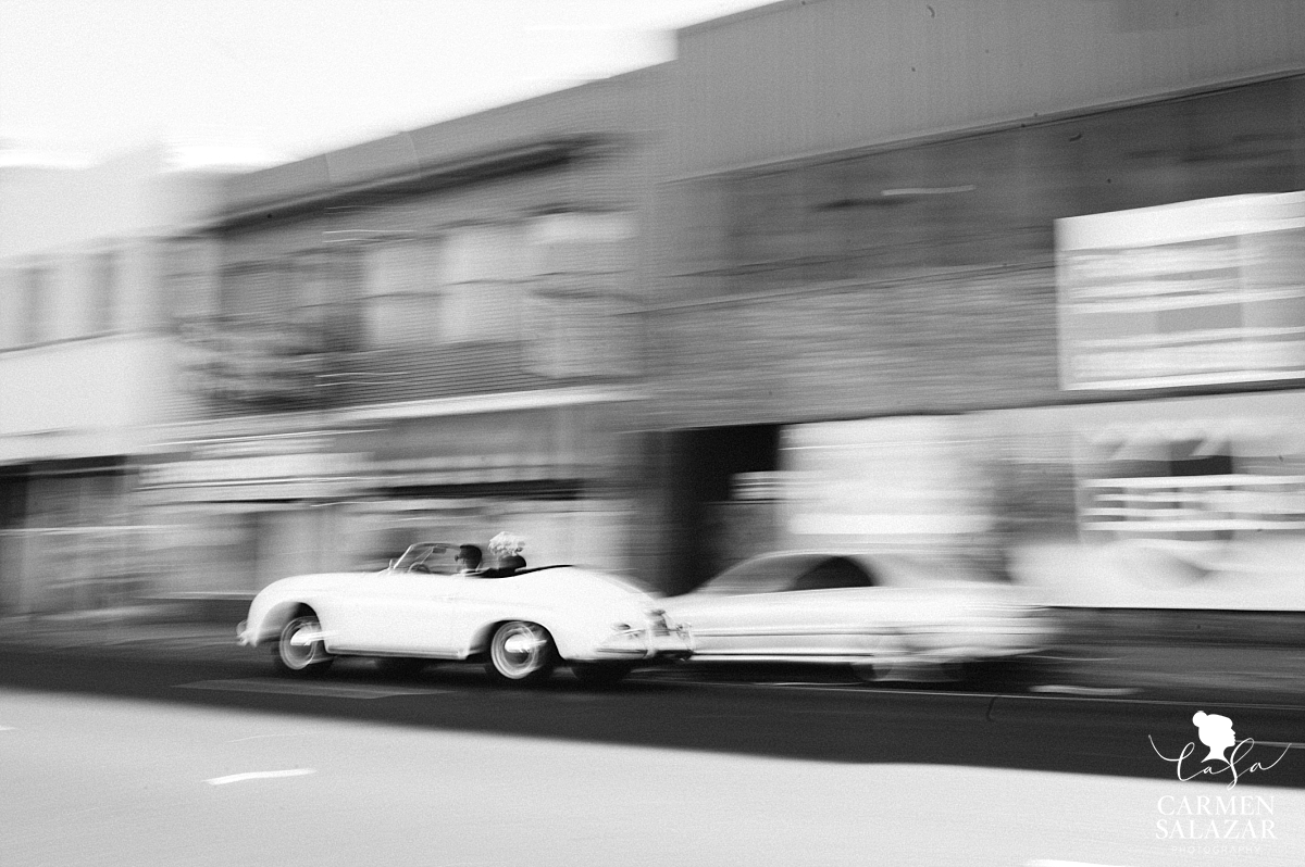 Bride and groom zooming away to wedding ceremony - Carmen Salazar Bride and groom zooming away to wedding ceremony - Carmen Salazar